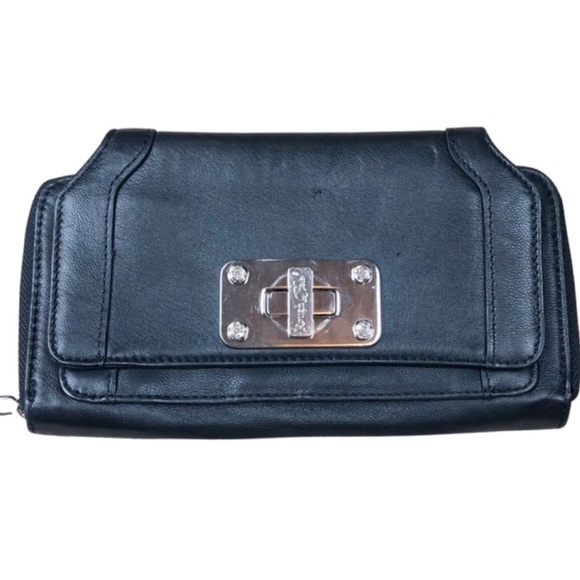 Rough Roses Handbags - Rough Roses Women’s Black Faux Leather Zip Clutch Wallet Purse Accessory